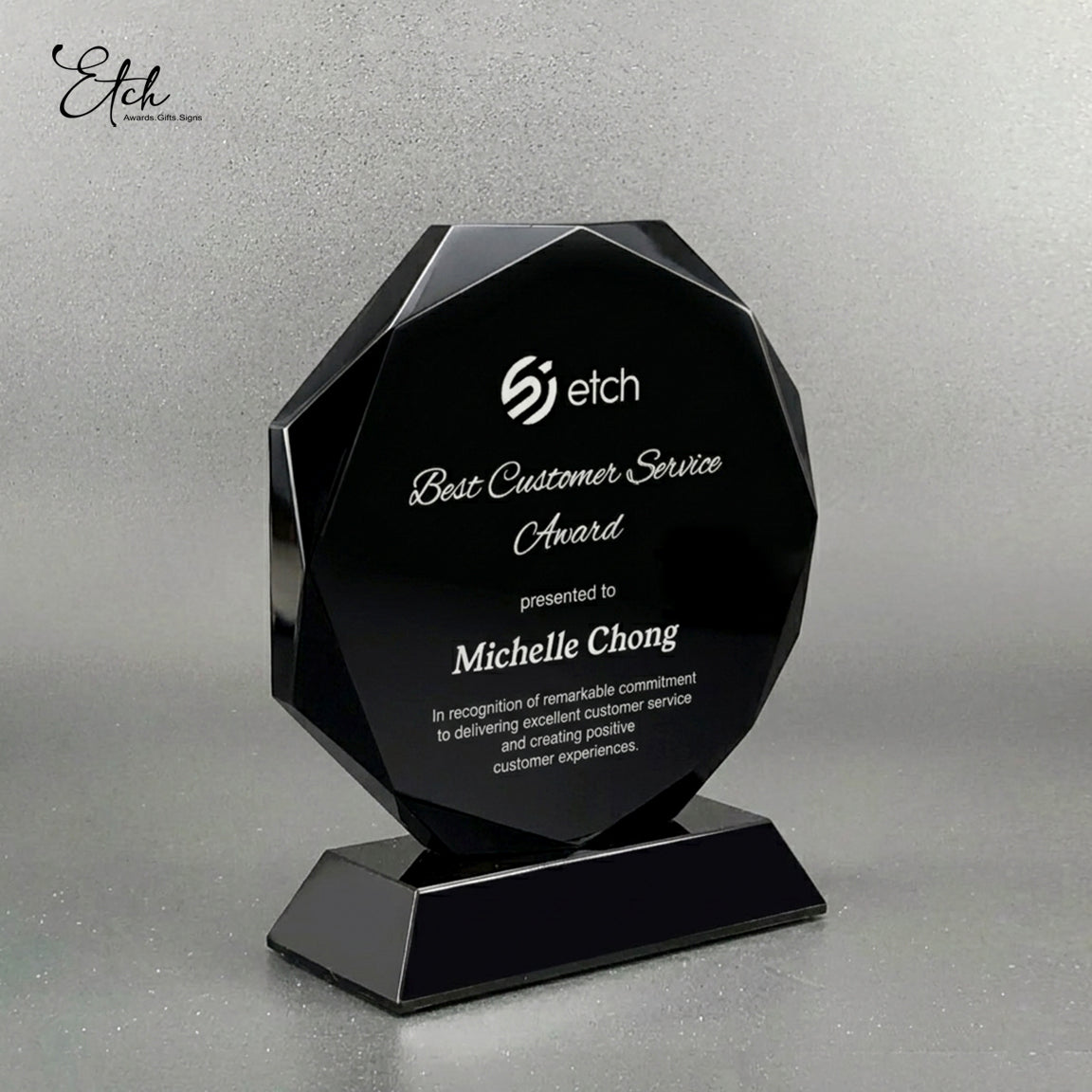 Black Octagon Crystal Trophy Award