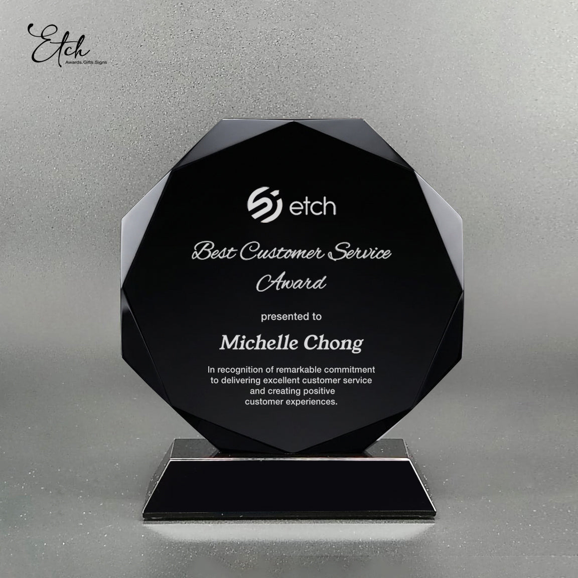 Black Octagon Crystal Trophy Award