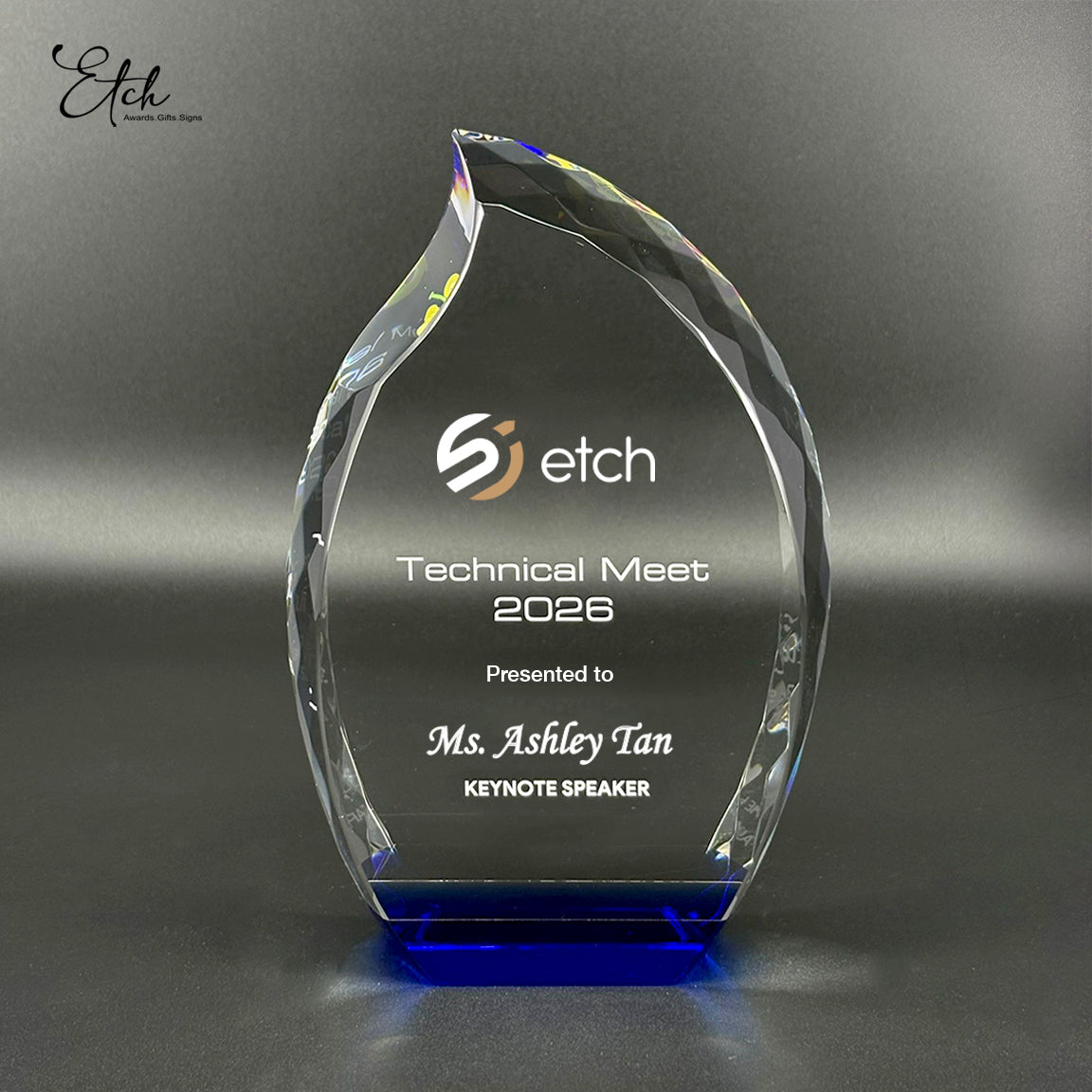 Jeweled Flame Crystal Award with Blue Base