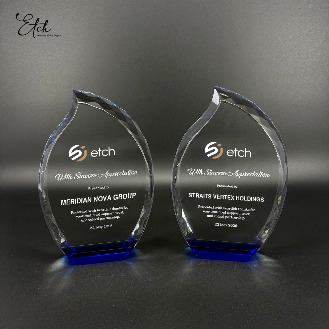Jeweled Flame Crystal Award with Blue Base