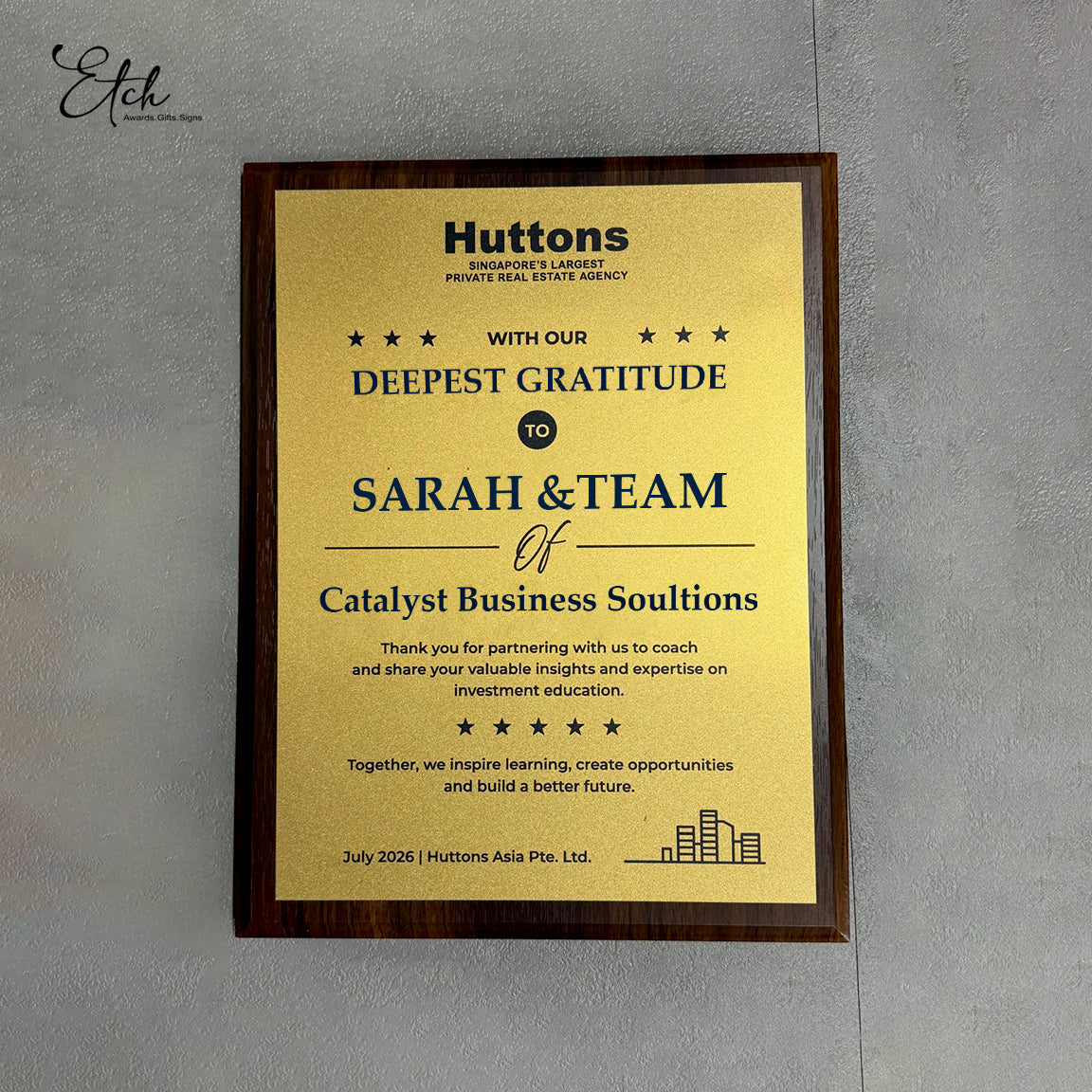 Certificate metal print mounted on Wooden Plaque